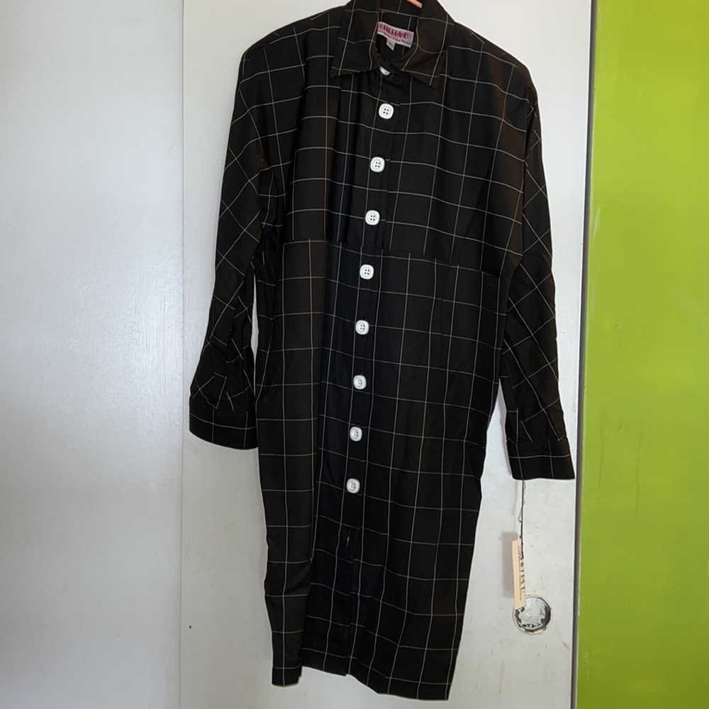 Chetta B vintage size 6 black/white plaid long sleeve dress New With Tags - Picture 4 of 15